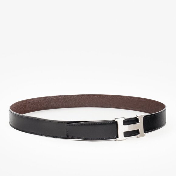 Hermes Black/Brown Togo Calfskin H Buckle Reversible Belt - Picture 1 of 8